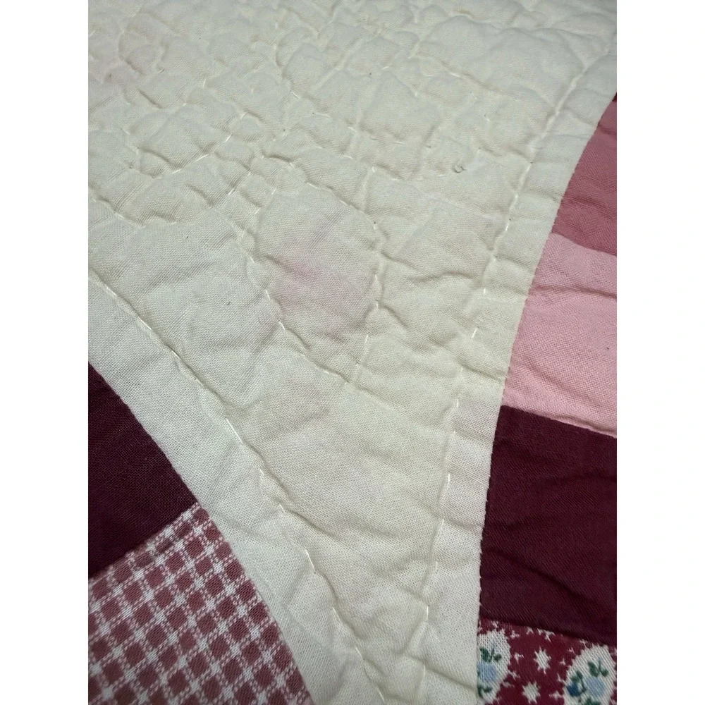 VINTAGE Queen Size DOUBLE WEDDING RING Pink Red QUILT Handmade 84